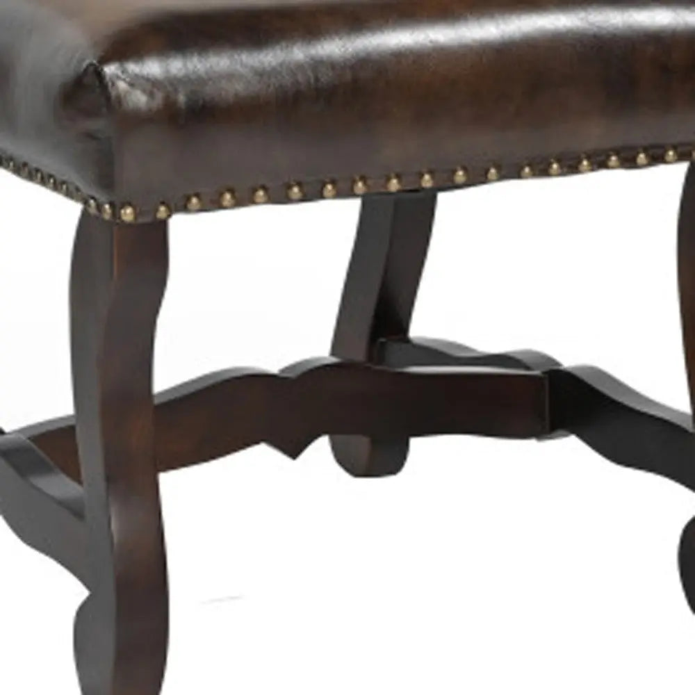 Set of Two Cream and Dark Brown Wood Leather And Linen Dining Side Chairs Homeroots Kitchen & Dining