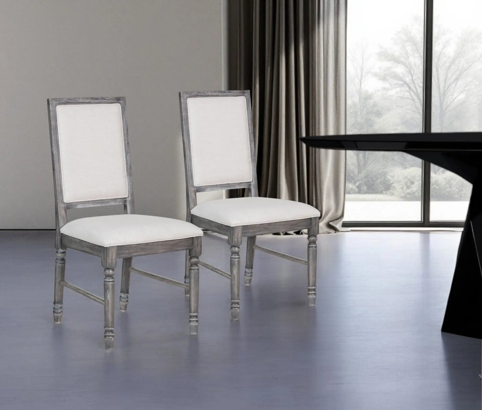 Set of Two Cream and Gray Upholstered Linen Dining Side Chairs Homeroots Kitchen & Dining