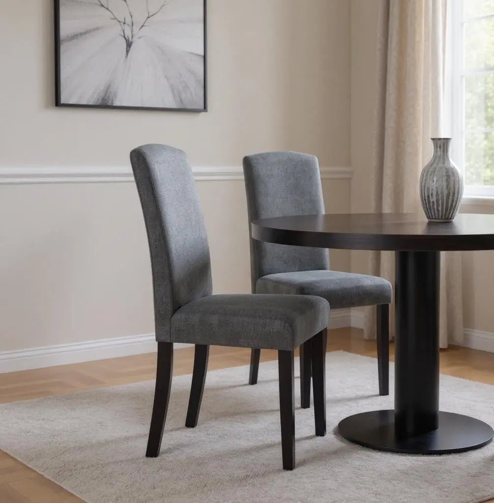 Set of Two Dark Gray And Black Upholstered Polyester Dining Parsons Chairs Homeroots Kitchen & Dining