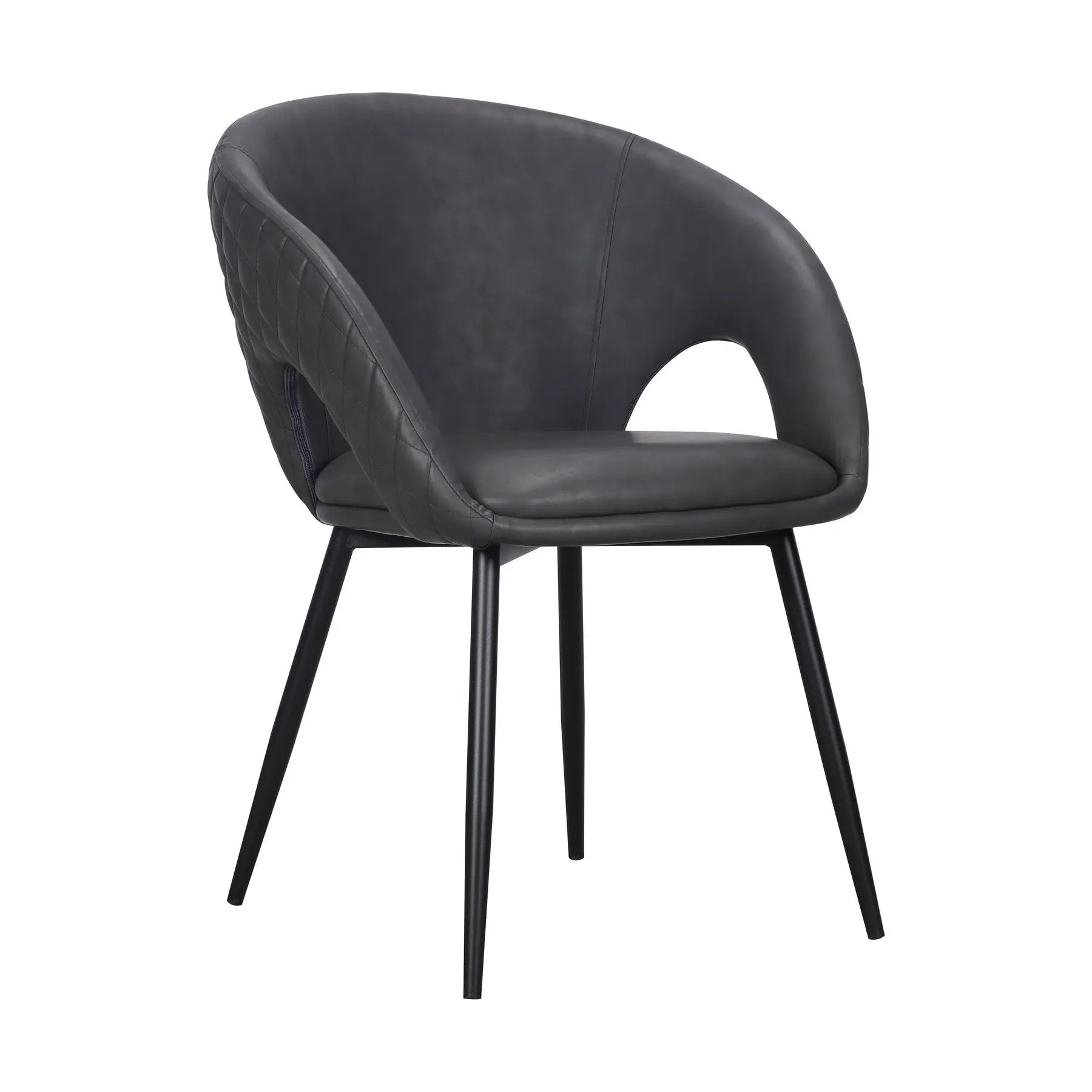 Set of Two Dark Gray Faux Leather Dining Arm Chairs Homeroots Kitchen & Dining