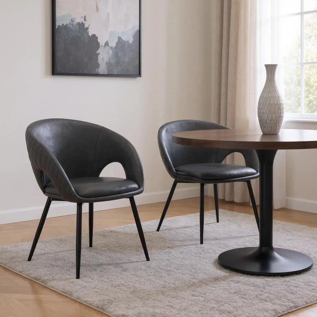 Set of Two Dark Gray Faux Leather Dining Arm Chairs Homeroots Kitchen & Dining