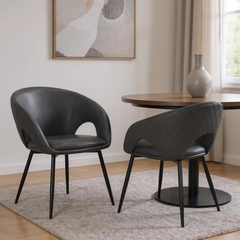 Set of Two Dark Gray Faux Leather Dining Arm Chairs Homeroots Kitchen & Dining