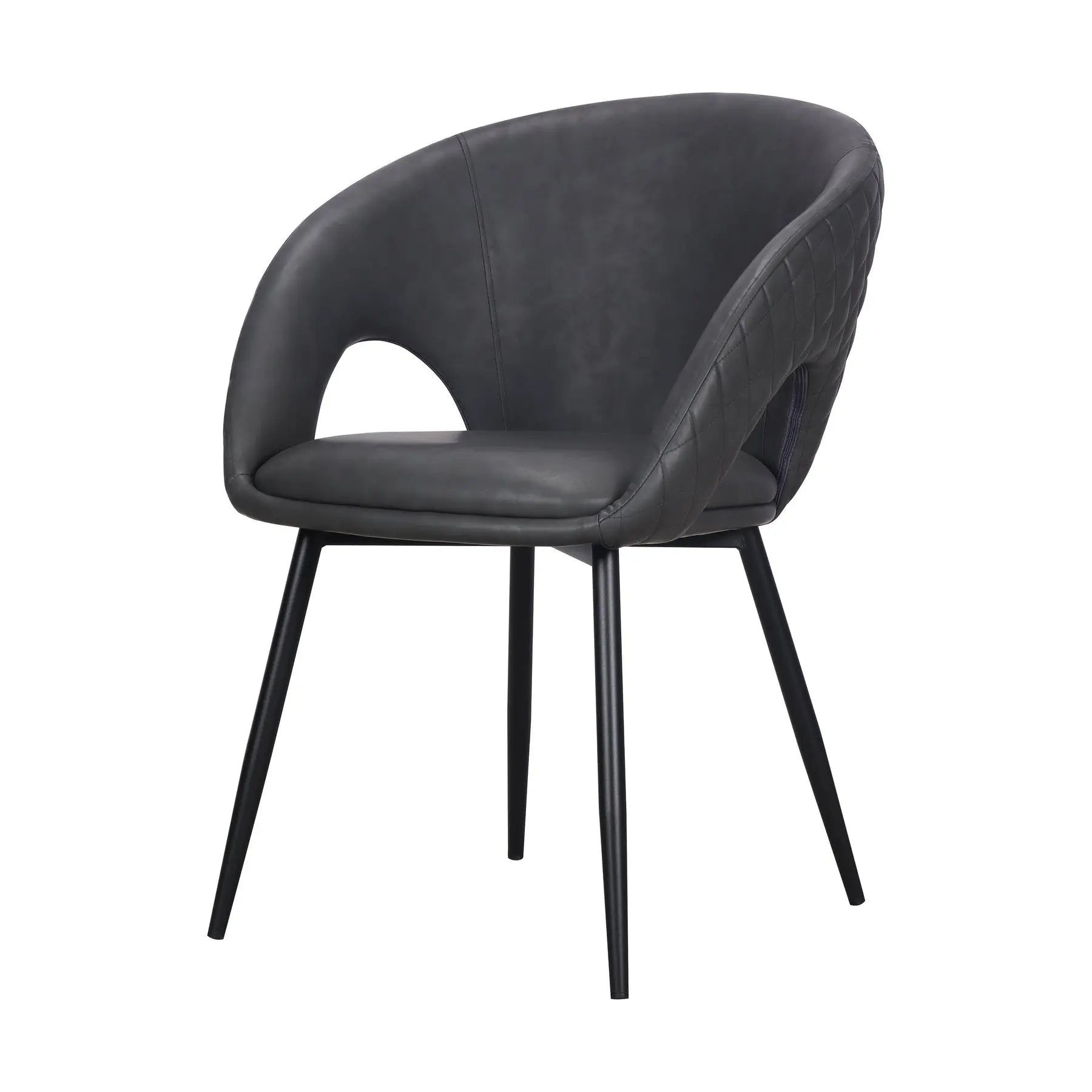 Set of Two Dark Gray Faux Leather Dining Arm Chairs Homeroots Kitchen & Dining