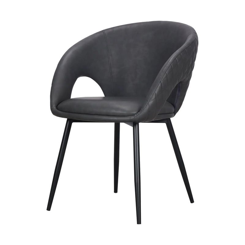 Set of Two Dark Gray Faux Leather Dining Arm Chairs Homeroots Kitchen & Dining