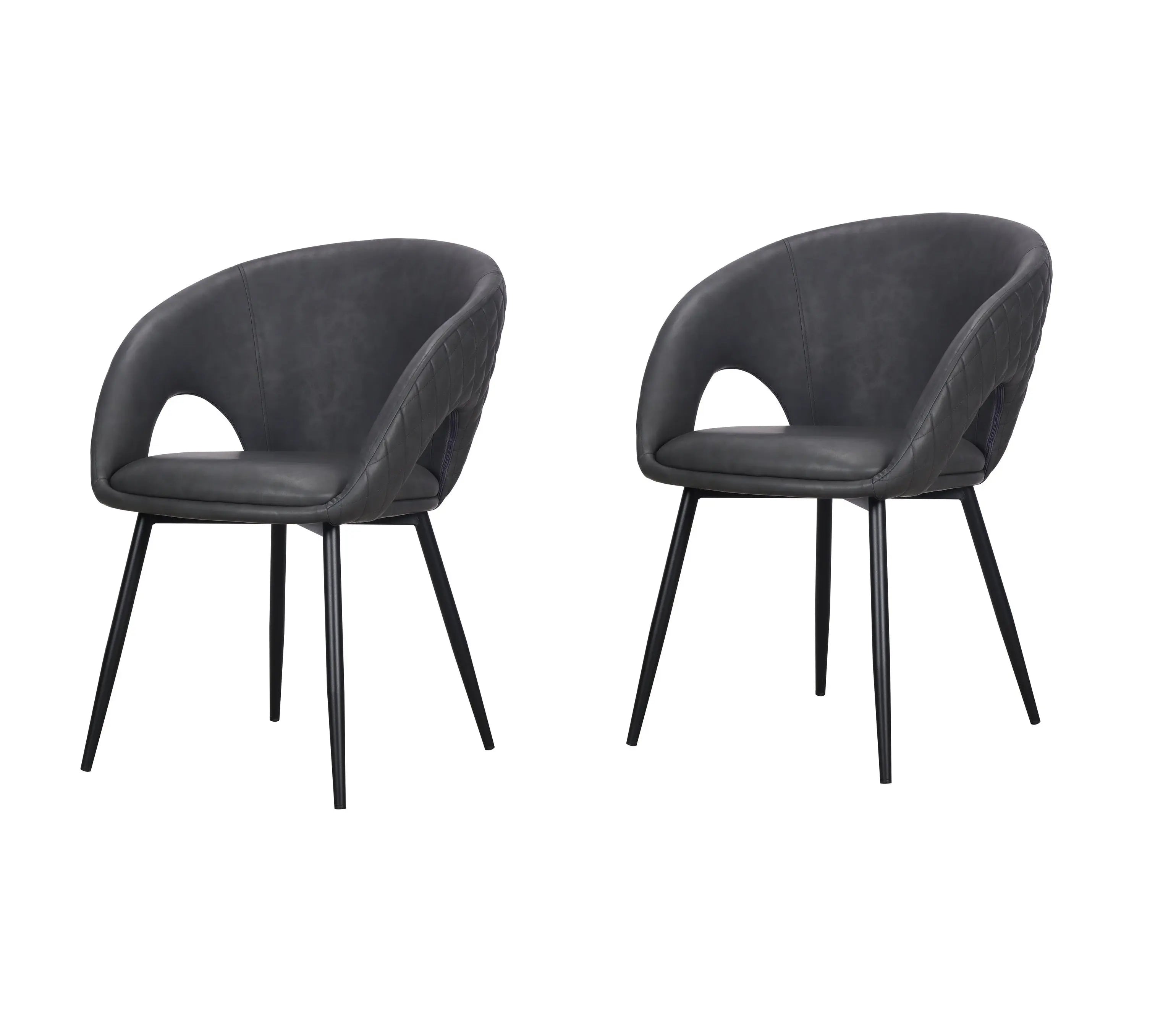 Set of Two Dark Gray Faux Leather Dining Arm Chairs Homeroots Kitchen & Dining