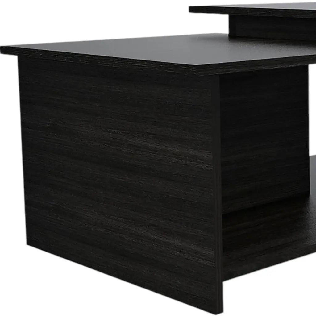 Set of Two Espresso and Black Wood Floor Shelf Furniture Set Homeroots Living Room