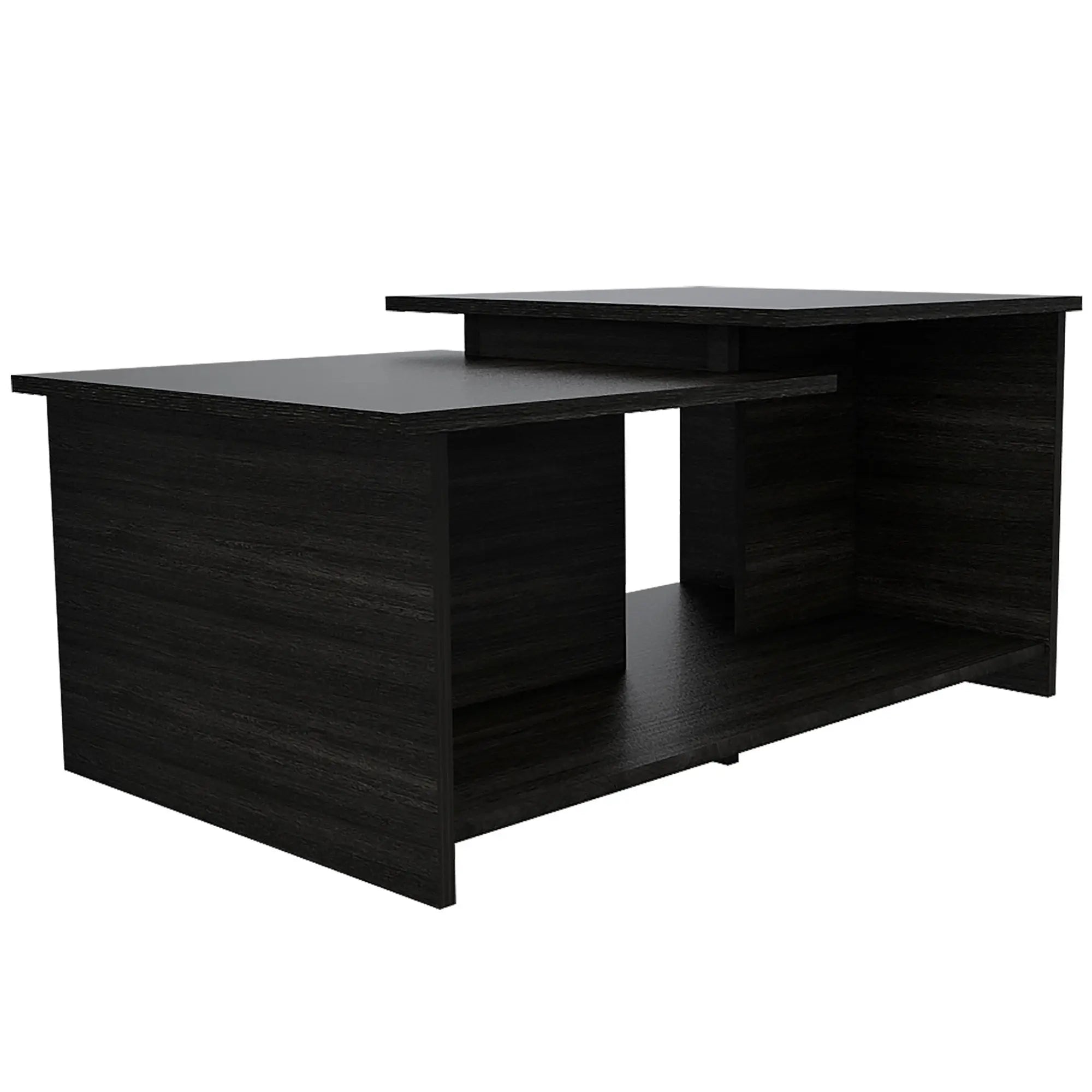 Set of Two Espresso and Black Wood Floor Shelf Furniture Set Homeroots Living Room