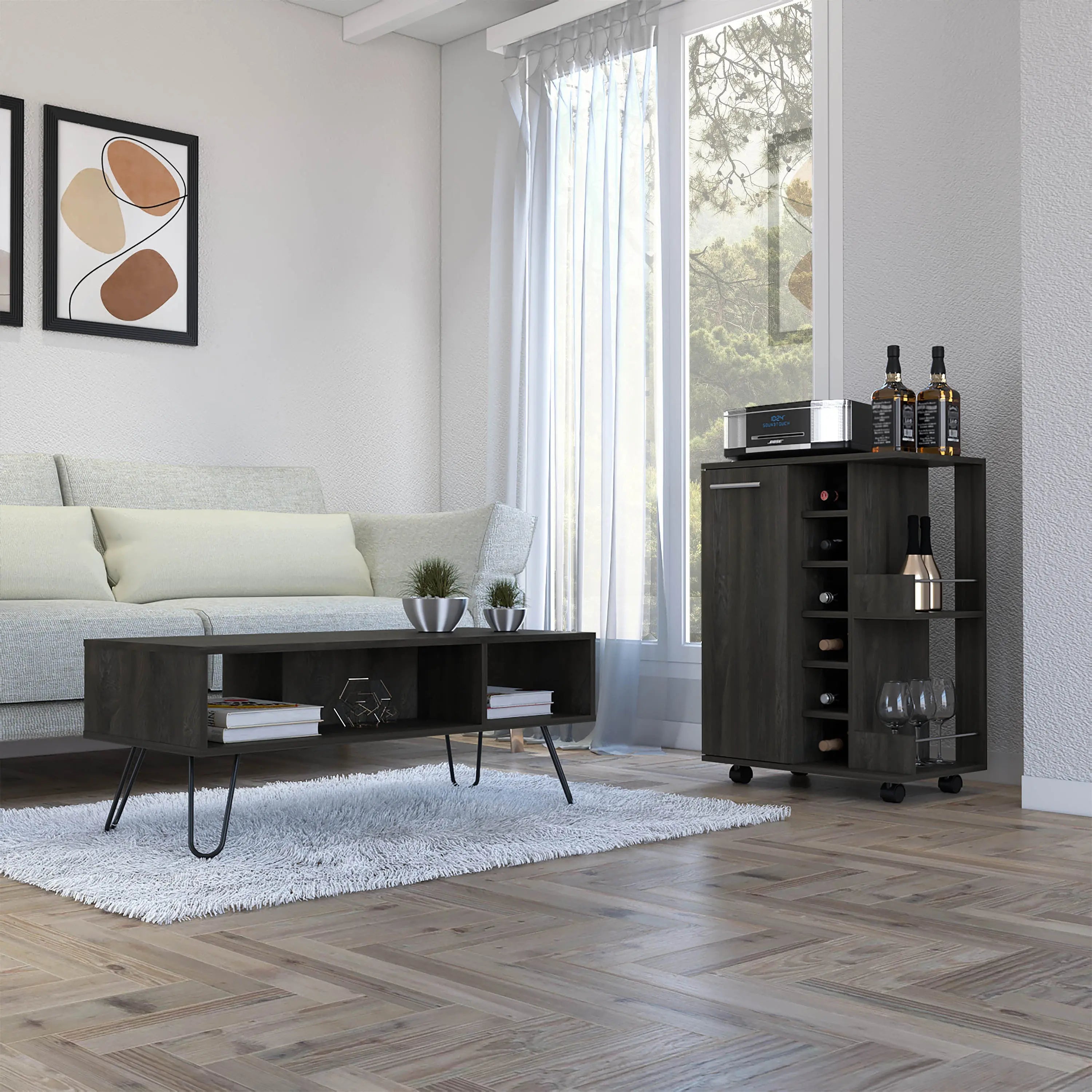 Set of Two Espresso and Black Wood Furniture Set Homeroots Living Room