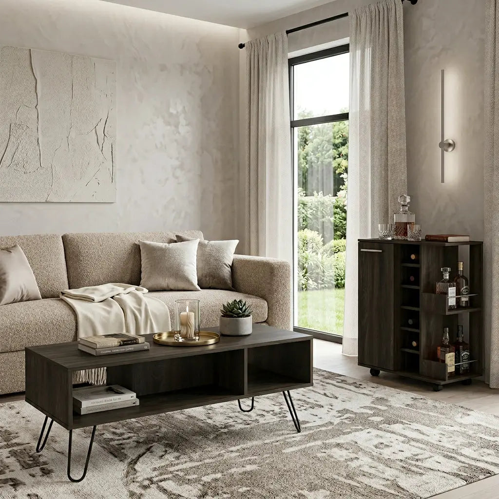 Set of Two Espresso and Black Wood Furniture Set Homeroots Living Room