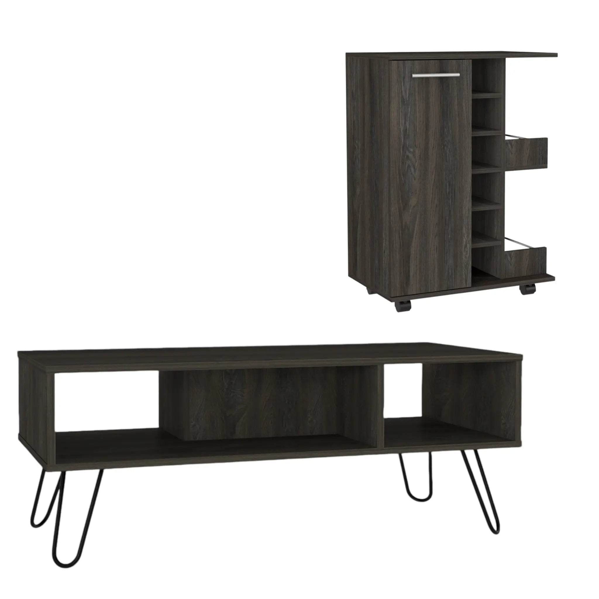 Set of Two Espresso and Black Wood Furniture Set Homeroots Living Room