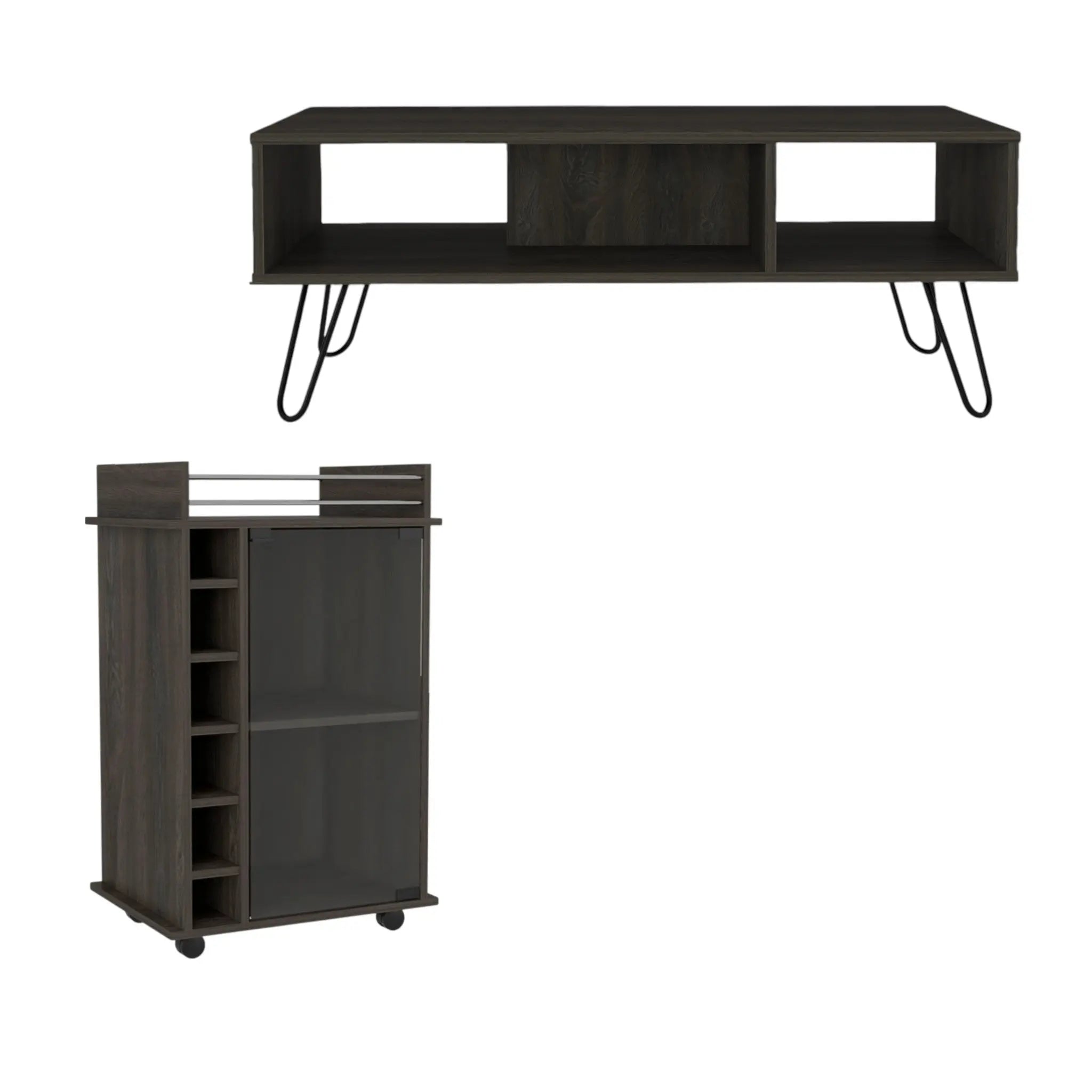 Set of Two Espresso and Black Wood and Metal Furniture Set Homeroots Living Room