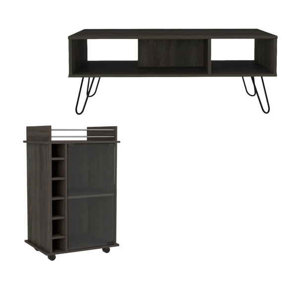 Set of Two Espresso and Black Wood and Metal Furniture Set Homeroots Living Room