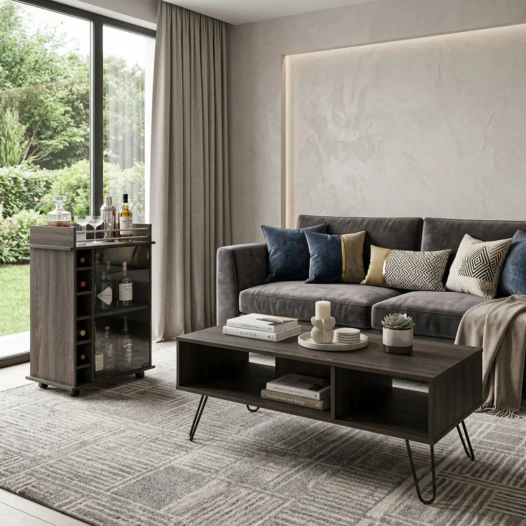 Set of Two Espresso and Black Wood and Metal Furniture Set Homeroots Living Room