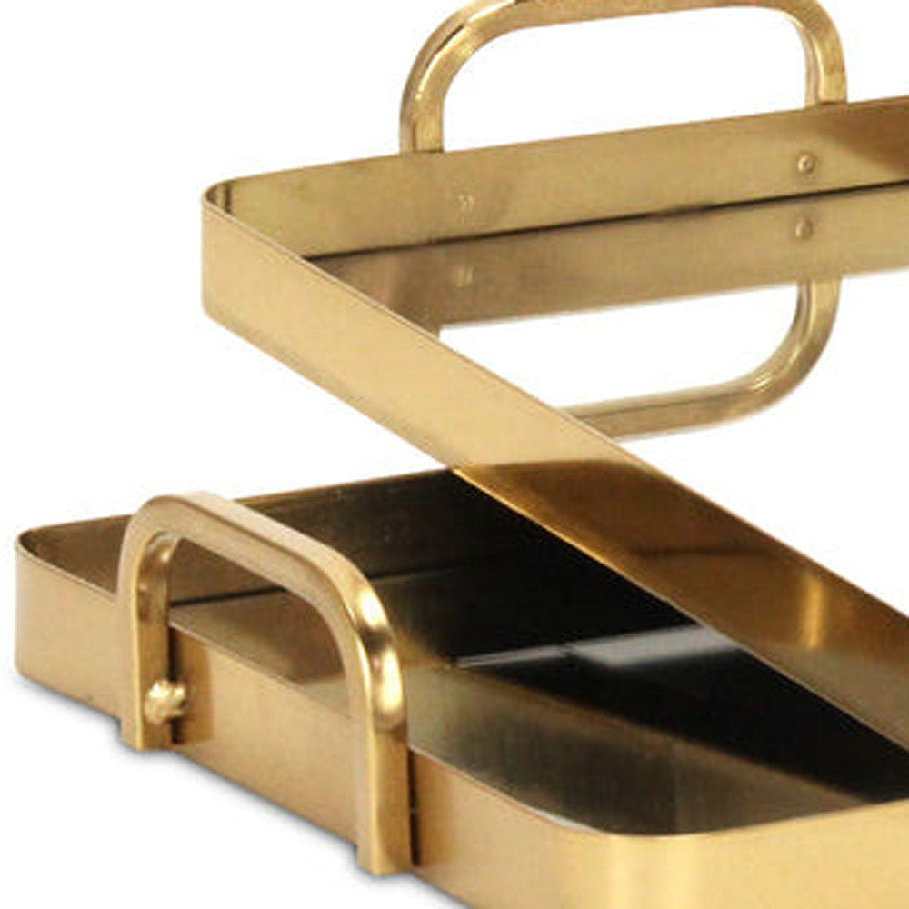 Set of Two Gold And Mirrored Glass Handmade Serving Trays Homeroots Kitchen & Dining