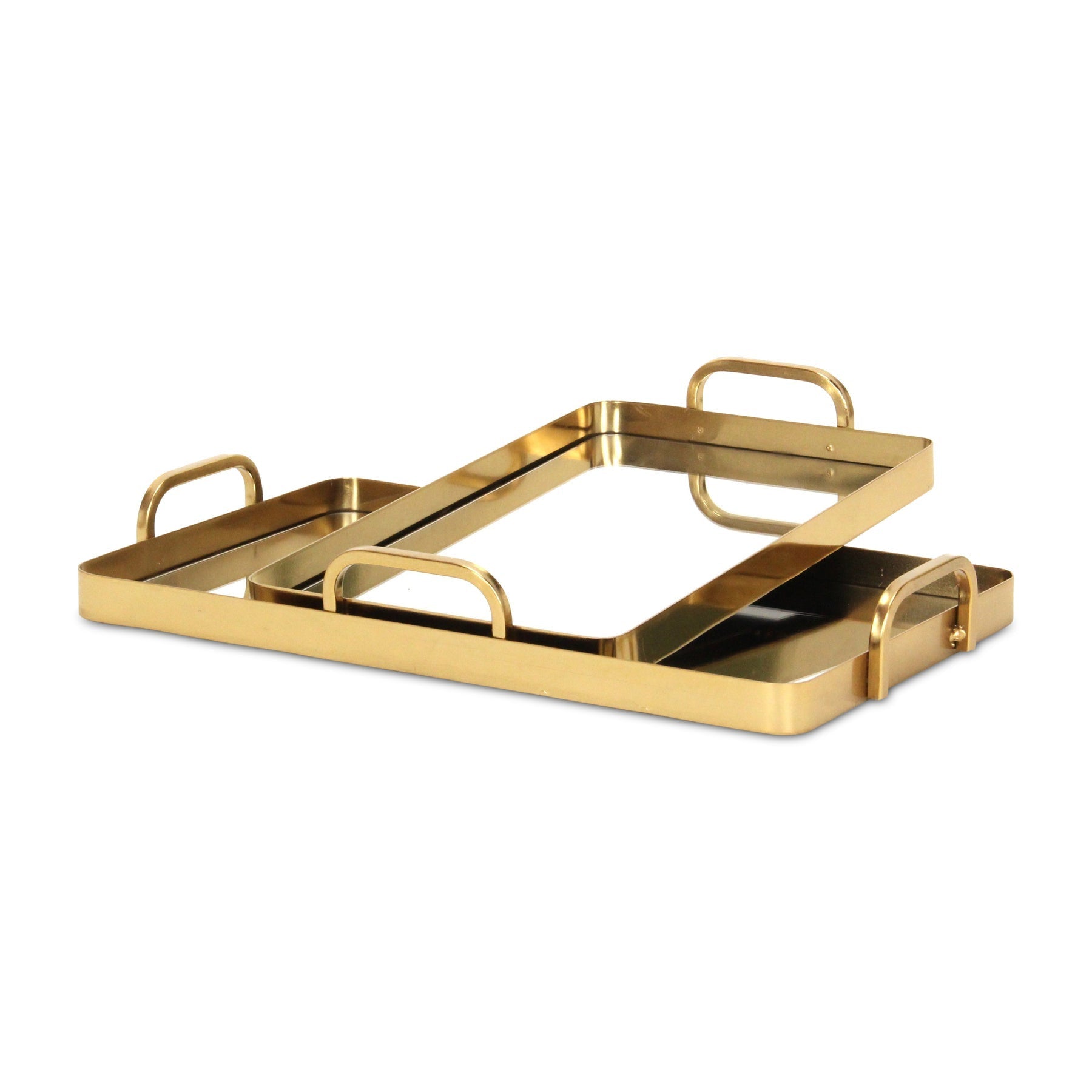 Set of Two Gold And Mirrored Glass Handmade Serving Trays Homeroots Kitchen & Dining