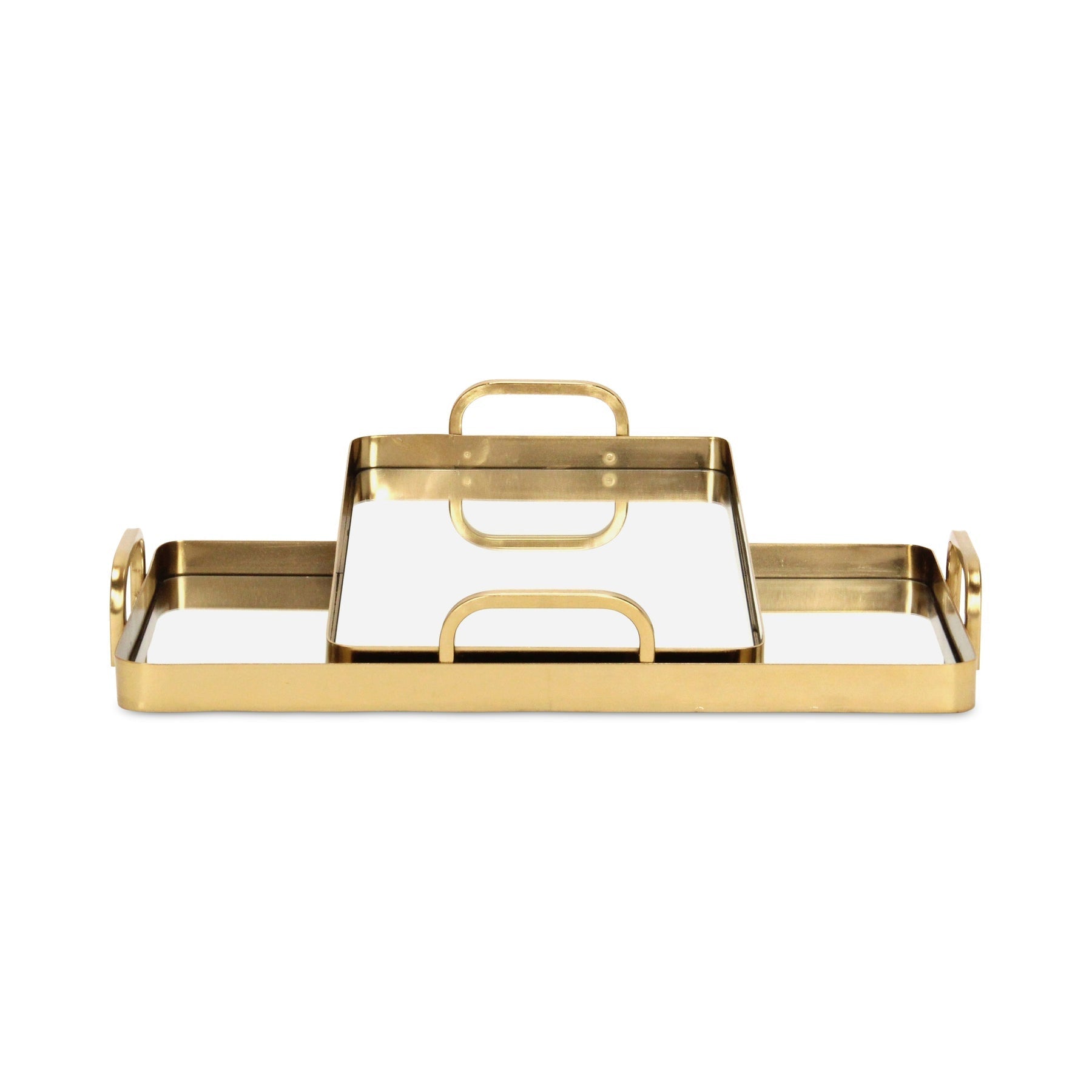Set of Two Gold And Mirrored Glass Handmade Serving Trays Homeroots Kitchen & Dining