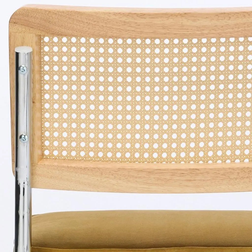 Set of Two Gold and Silver Tufted Stainless Steel Partially Open Back Dining Side Chairs Homeroots Kitchen & Dining