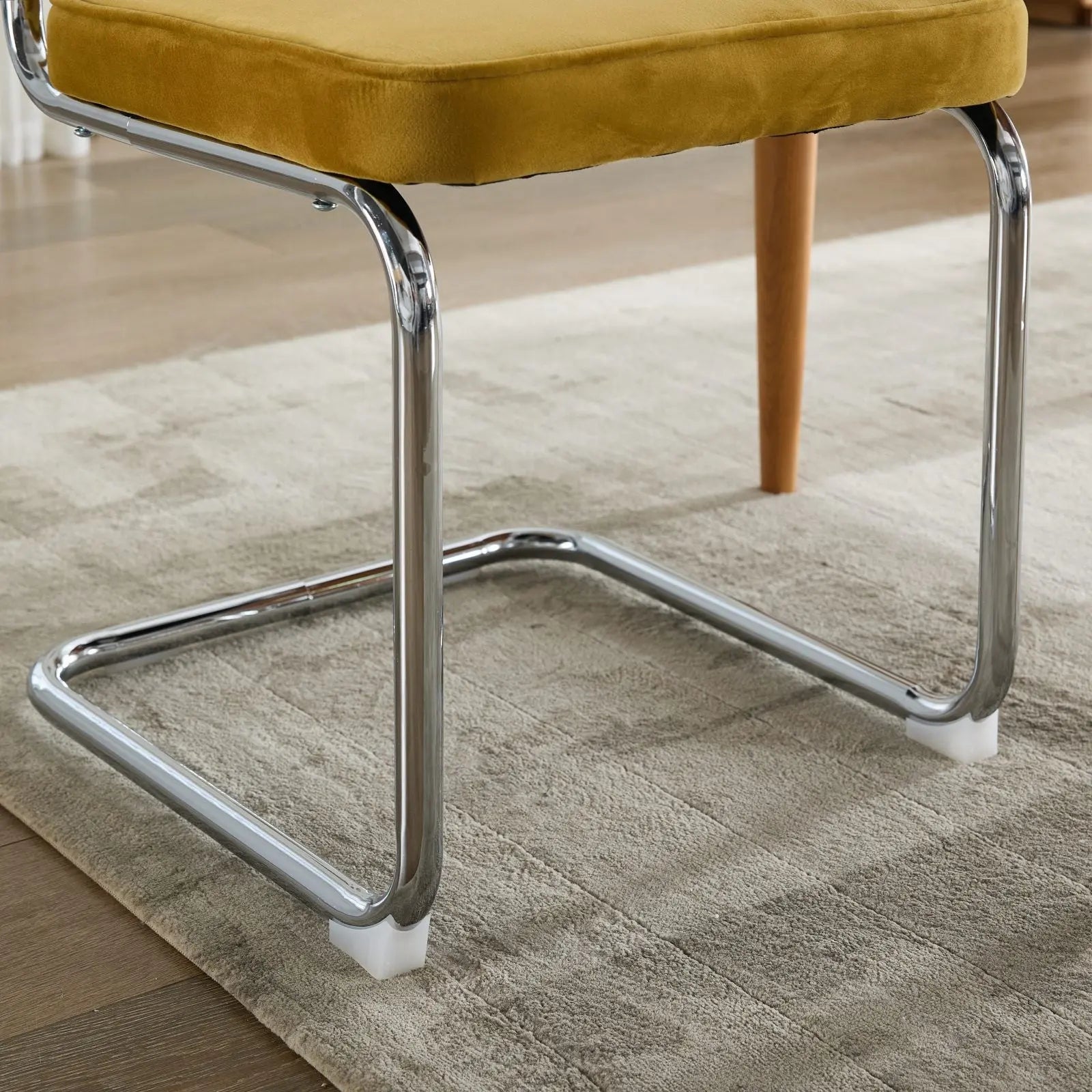 Set of Two Gold and Silver Tufted Stainless Steel Partially Open Back Dining Side Chairs Homeroots Kitchen & Dining