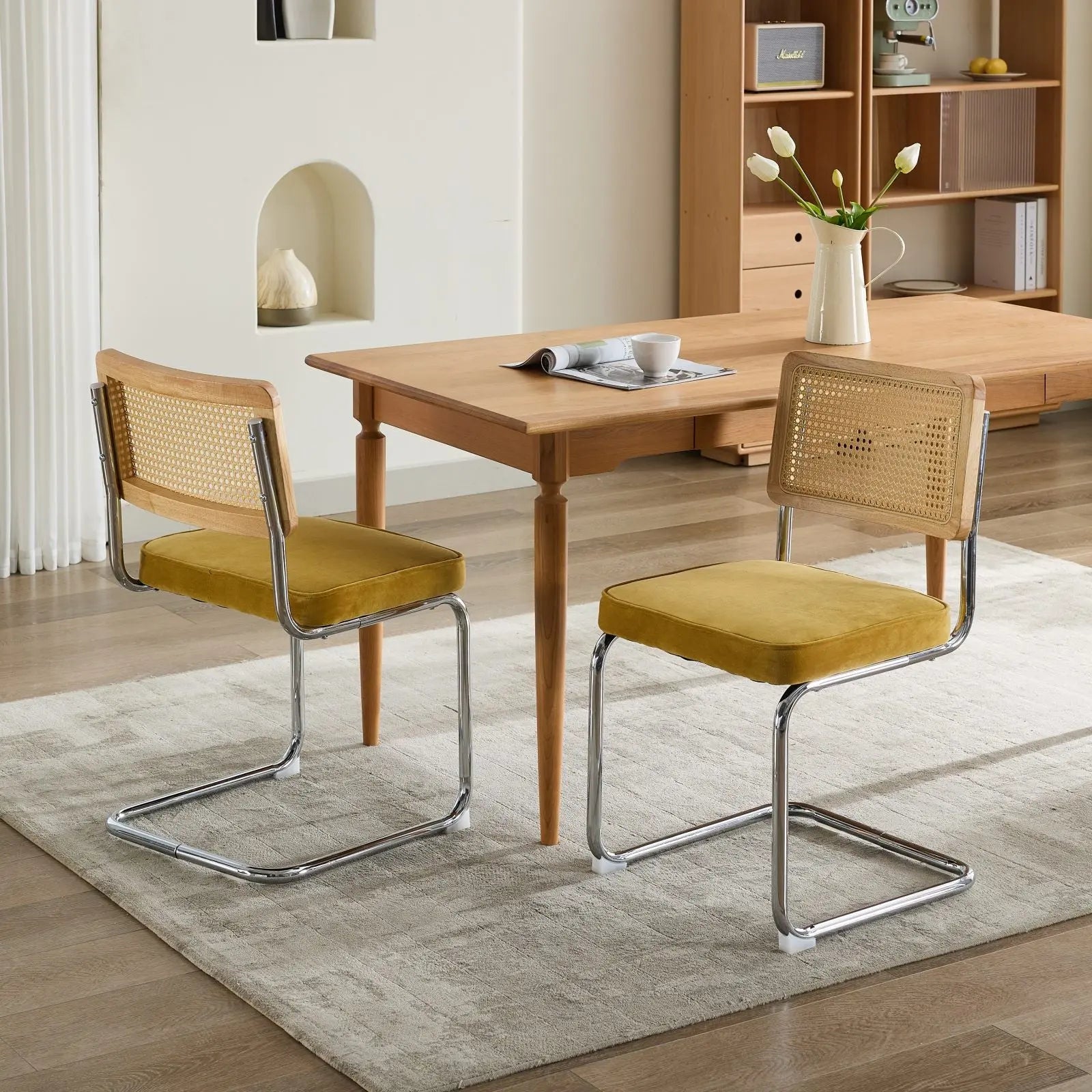 Set of Two Gold and Silver Tufted Stainless Steel Partially Open Back Dining Side Chairs Homeroots Kitchen & Dining