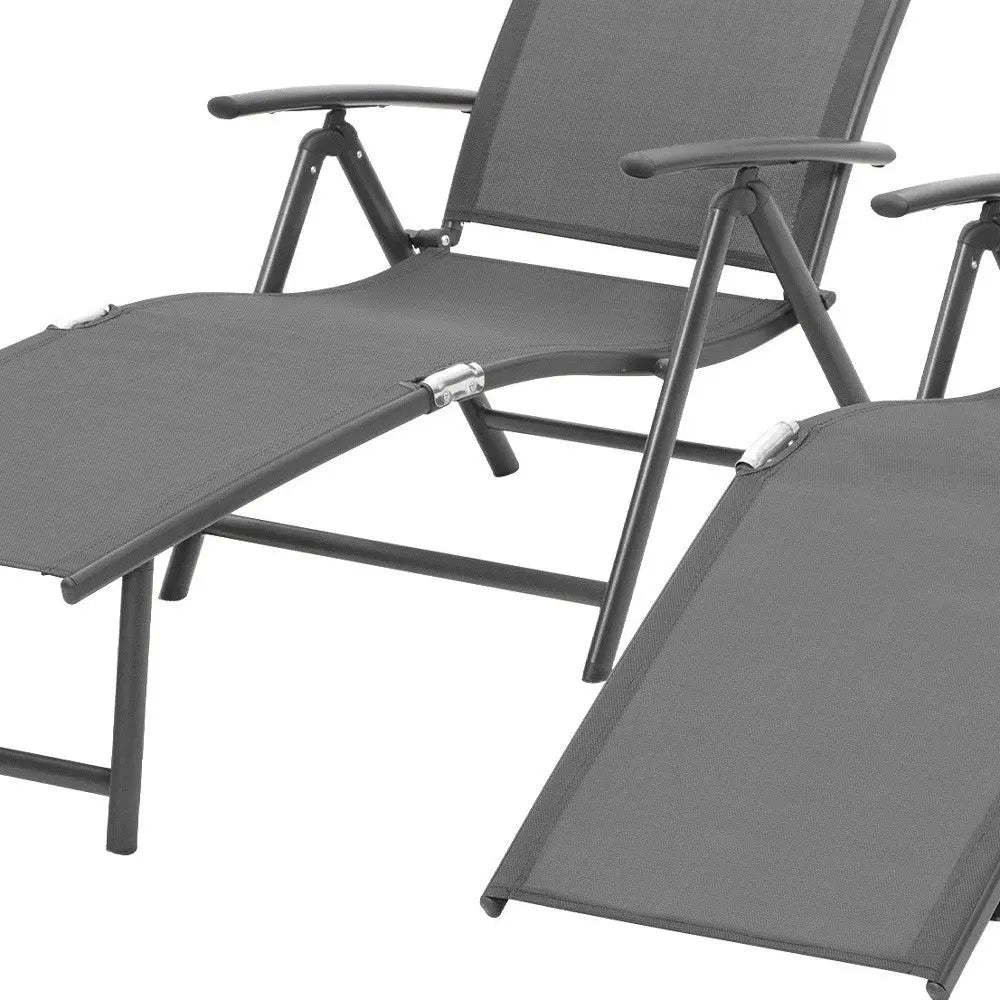 Set of Two Gray Aluminum Six Position Adjustable Outdoor Chaise Lounges Homeroots Outdoor