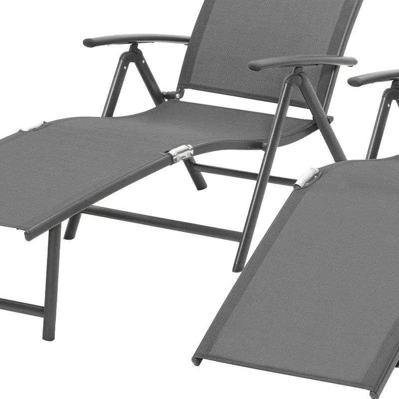 Set of Two Gray Aluminum Six Position Adjustable Outdoor Chaise Lounges Homeroots Outdoor