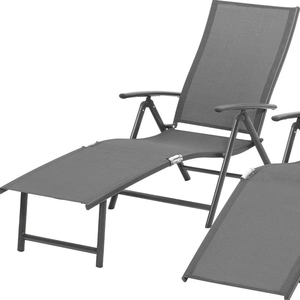 Set of Two Gray Aluminum Six Position Adjustable Outdoor Chaise Lounges Homeroots Outdoor