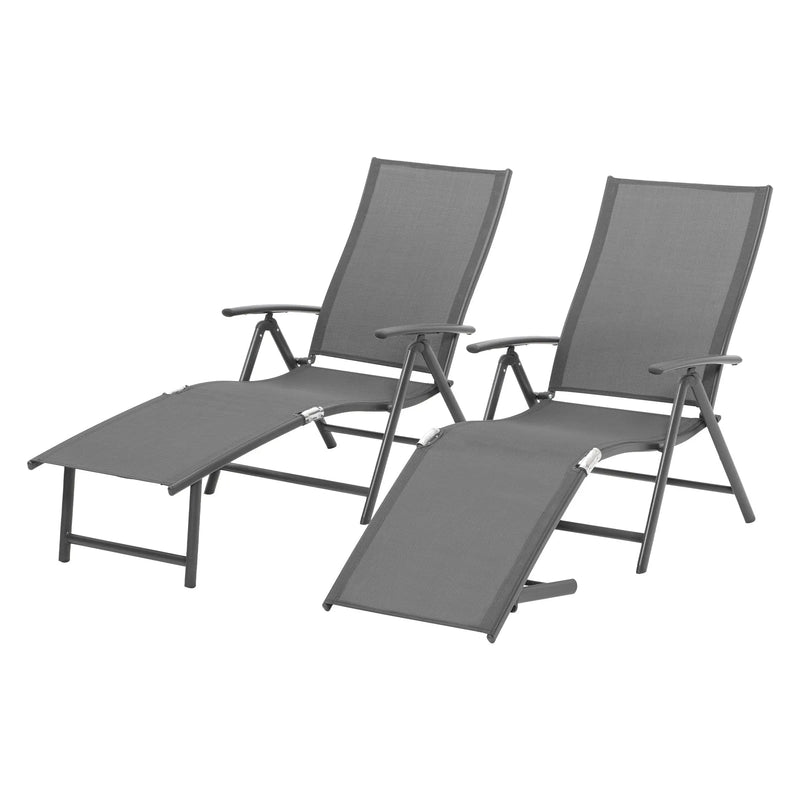 Set of Two Gray Aluminum Six Position Adjustable Outdoor Chaise Lounges Homeroots Outdoor