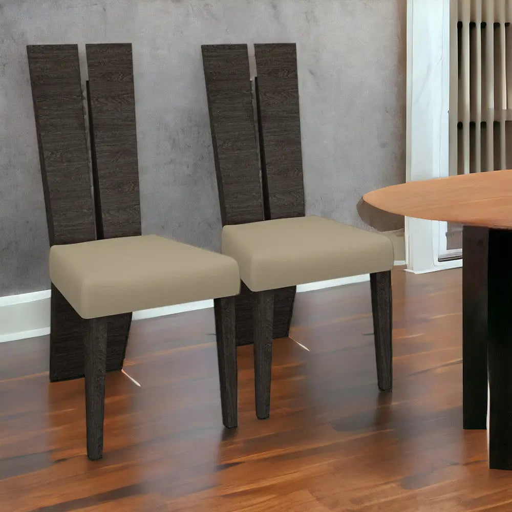Set of Two Gray And Dark Brown Upholstered Dining Side Chairs Homeroots Kitchen & Dining