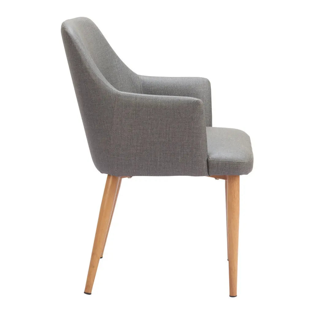 Set of Two Gray And Natural Upholstered Faux Leather Dining Arm Chairs Homeroots