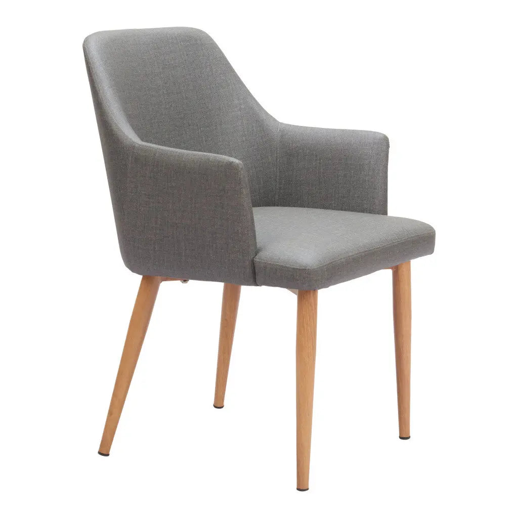 Set of Two Gray And Natural Upholstered Faux Leather Dining Arm Chairs Homeroots