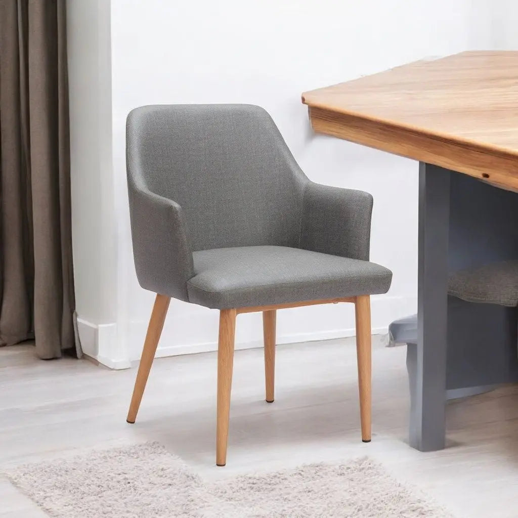 Set of Two Gray And Natural Upholstered Faux Leather Dining Arm Chairs Homeroots