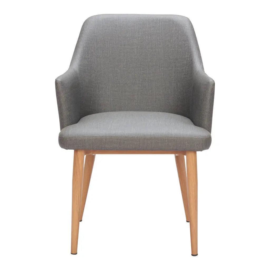 Set of Two Gray And Natural Upholstered Faux Leather Dining Arm Chairs Homeroots