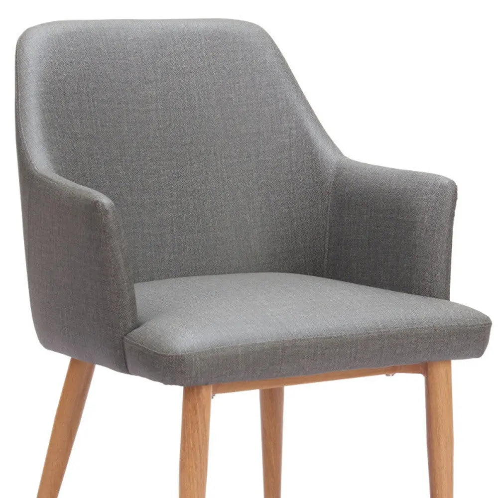 Set of Two Gray And Natural Upholstered Faux Leather Dining Arm Chairs Homeroots