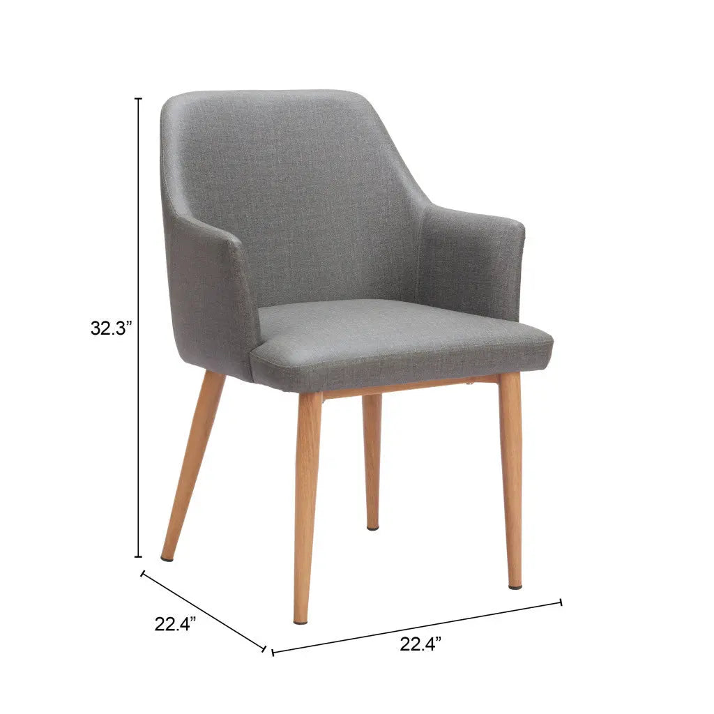 Set of Two Gray And Natural Upholstered Faux Leather Dining Arm Chairs Homeroots