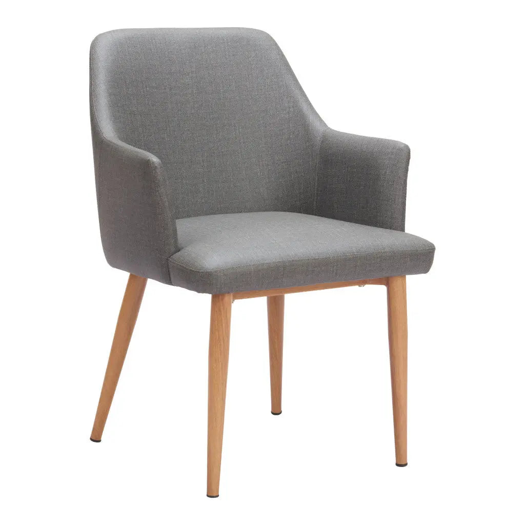 Set of Two Gray And Natural Upholstered Faux Leather Dining Arm Chairs Homeroots