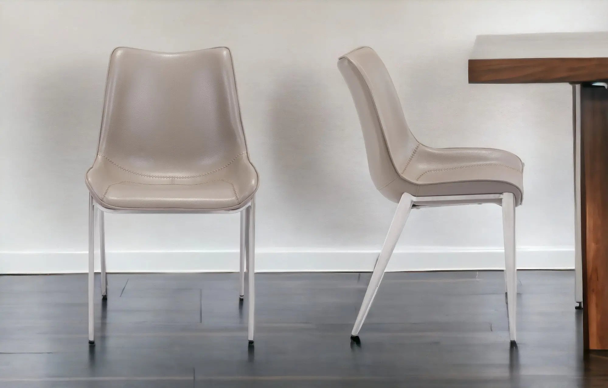 Set of Two Gray And Silver Upholstered Faux Leather Dining Side Chairs Homeroots Kitchen & Dining