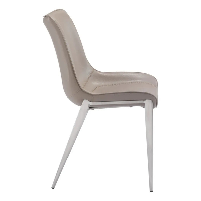 Set of Two Gray And Silver Upholstered Faux Leather Dining Side Chairs Homeroots Kitchen & Dining