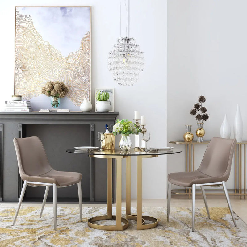 Set of Two Gray And Silver Upholstered Faux Leather Dining Side Chairs Homeroots Kitchen & Dining