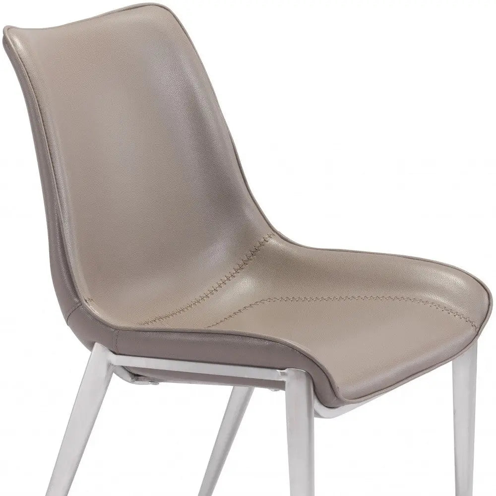 Set of Two Gray And Silver Upholstered Faux Leather Dining Side Chairs Homeroots Kitchen & Dining