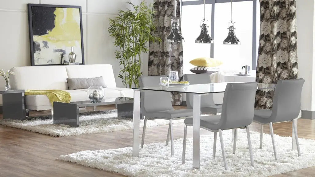 Set of Two Gray And Silver Upholstered Leather Dining Side Chairs Homeroots Kitchen & Dining