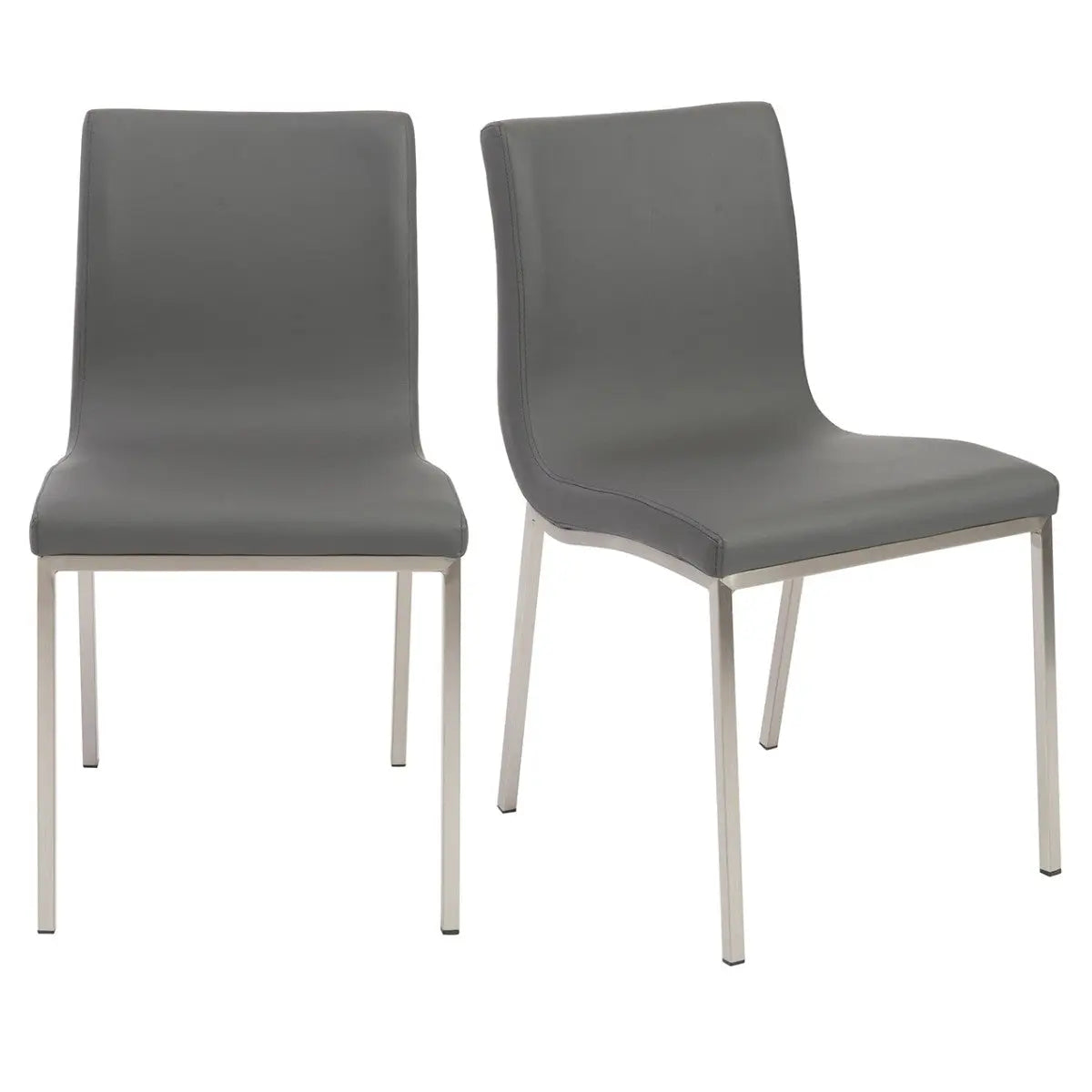 Set of Two Gray And Silver Upholstered Leather Dining Side Chairs Homeroots Kitchen & Dining
