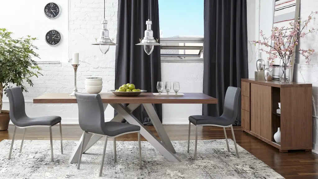 Set of Two Gray And Silver Upholstered Leather Dining Side Chairs Homeroots Kitchen & Dining