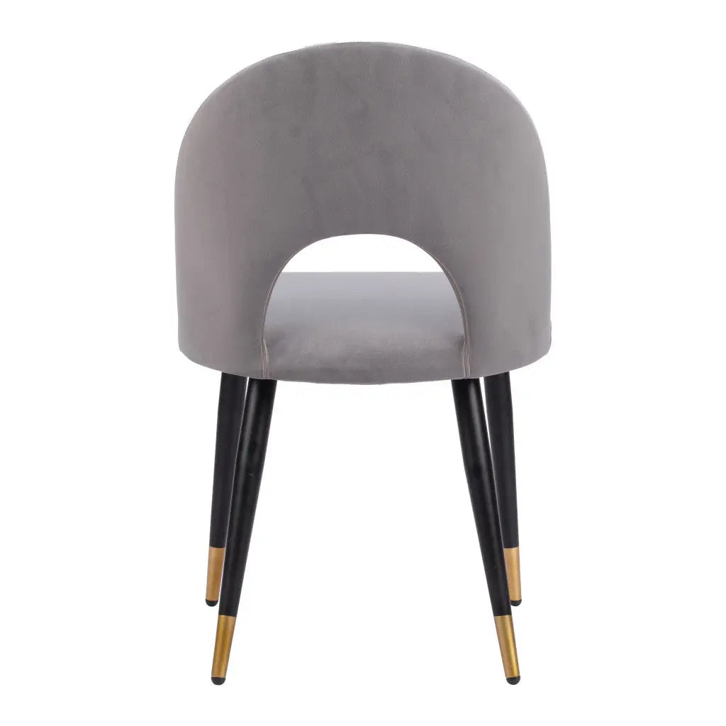 Set of Two Gray Black and Gold Upholstered Velvet Open Back Dining Side Chairs Homeroots