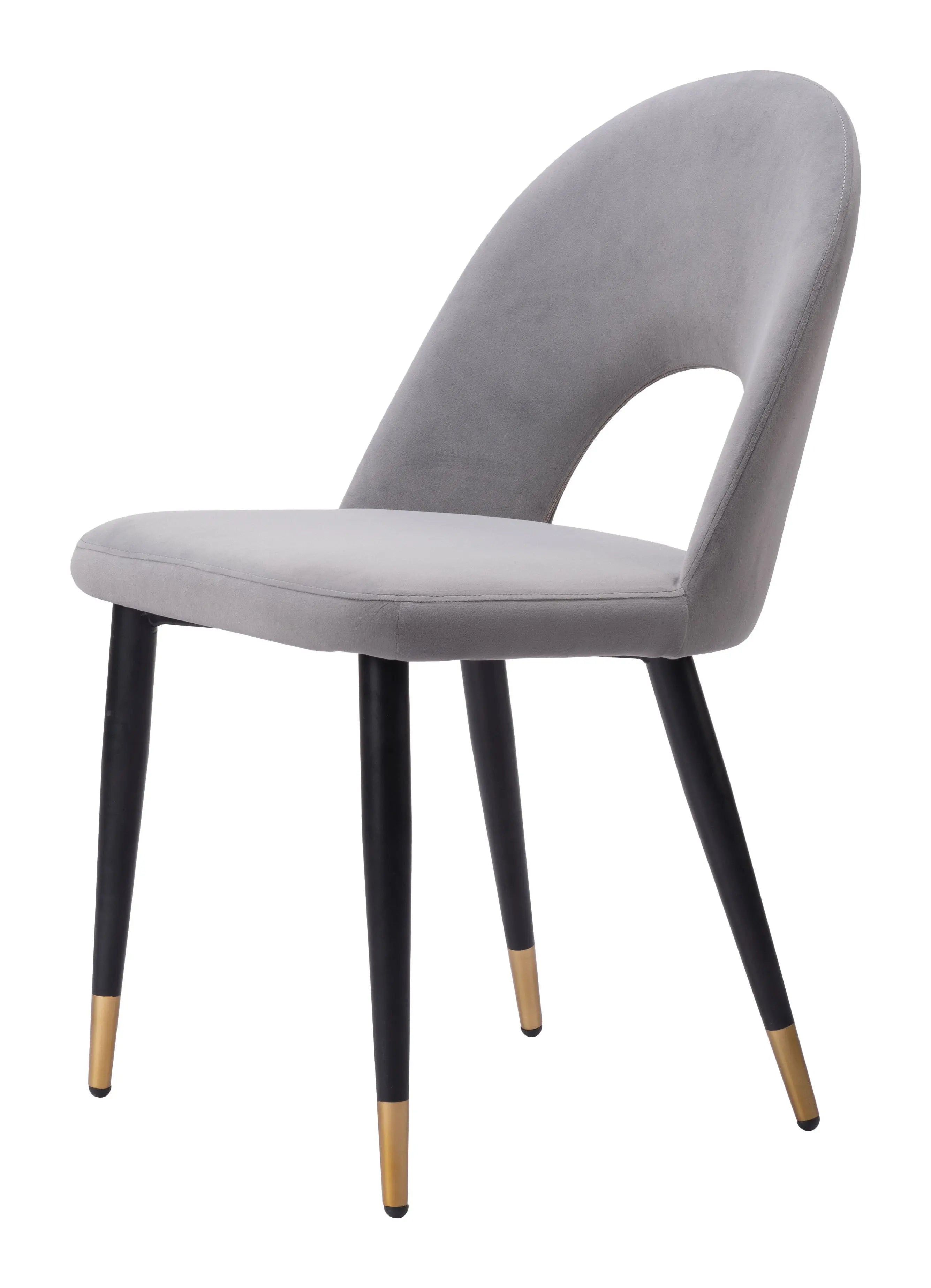 Set of Two Gray Black and Gold Upholstered Velvet Open Back Dining Side Chairs Homeroots