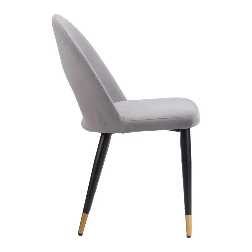 Set of Two Gray Black and Gold Upholstered Velvet Open Back Dining Side Chairs Homeroots