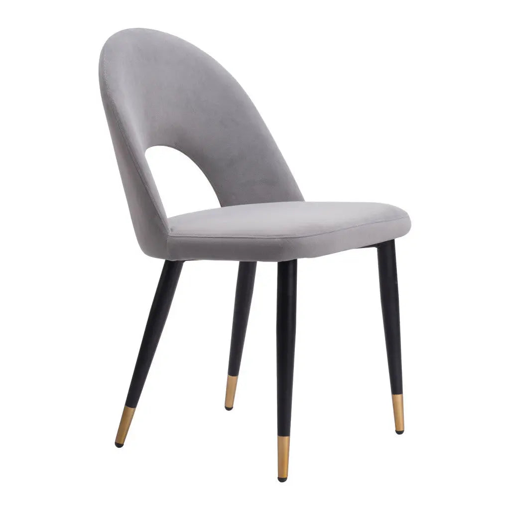 Set of Two Gray Black and Gold Upholstered Velvet Open Back Dining Side Chairs Homeroots
