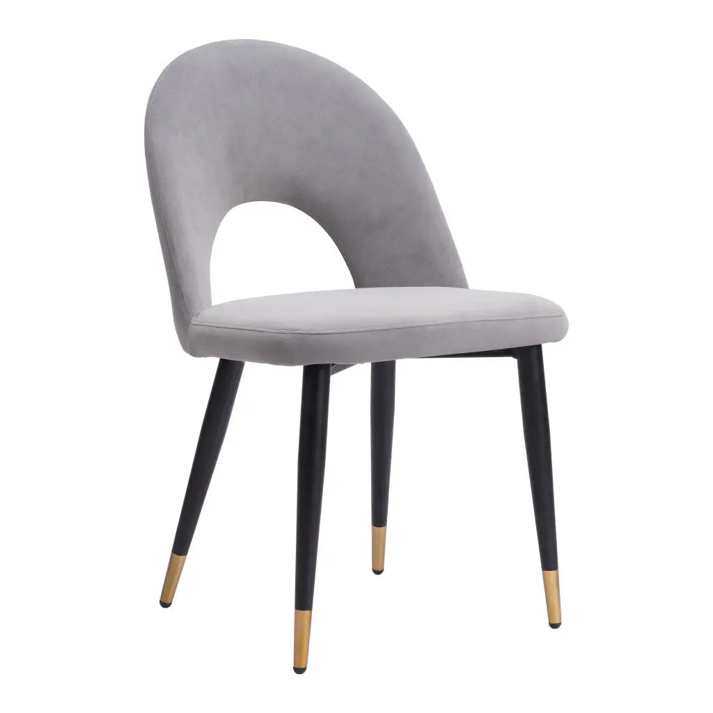 Set of Two Gray Black and Gold Upholstered Velvet Open Back Dining Side Chairs Homeroots