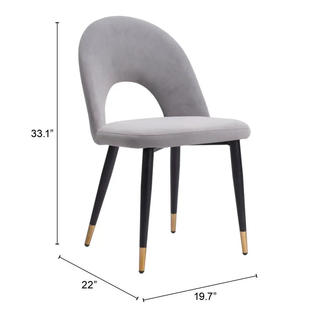 Set of Two Gray Black and Gold Upholstered Velvet Open Back Dining Side Chairs Homeroots
