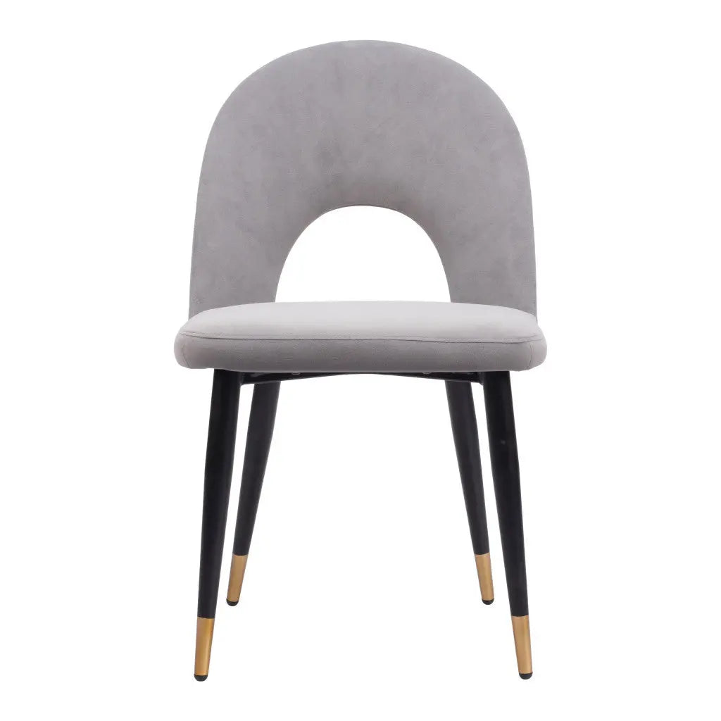 Set of Two Gray Black and Gold Upholstered Velvet Open Back Dining Side Chairs Homeroots