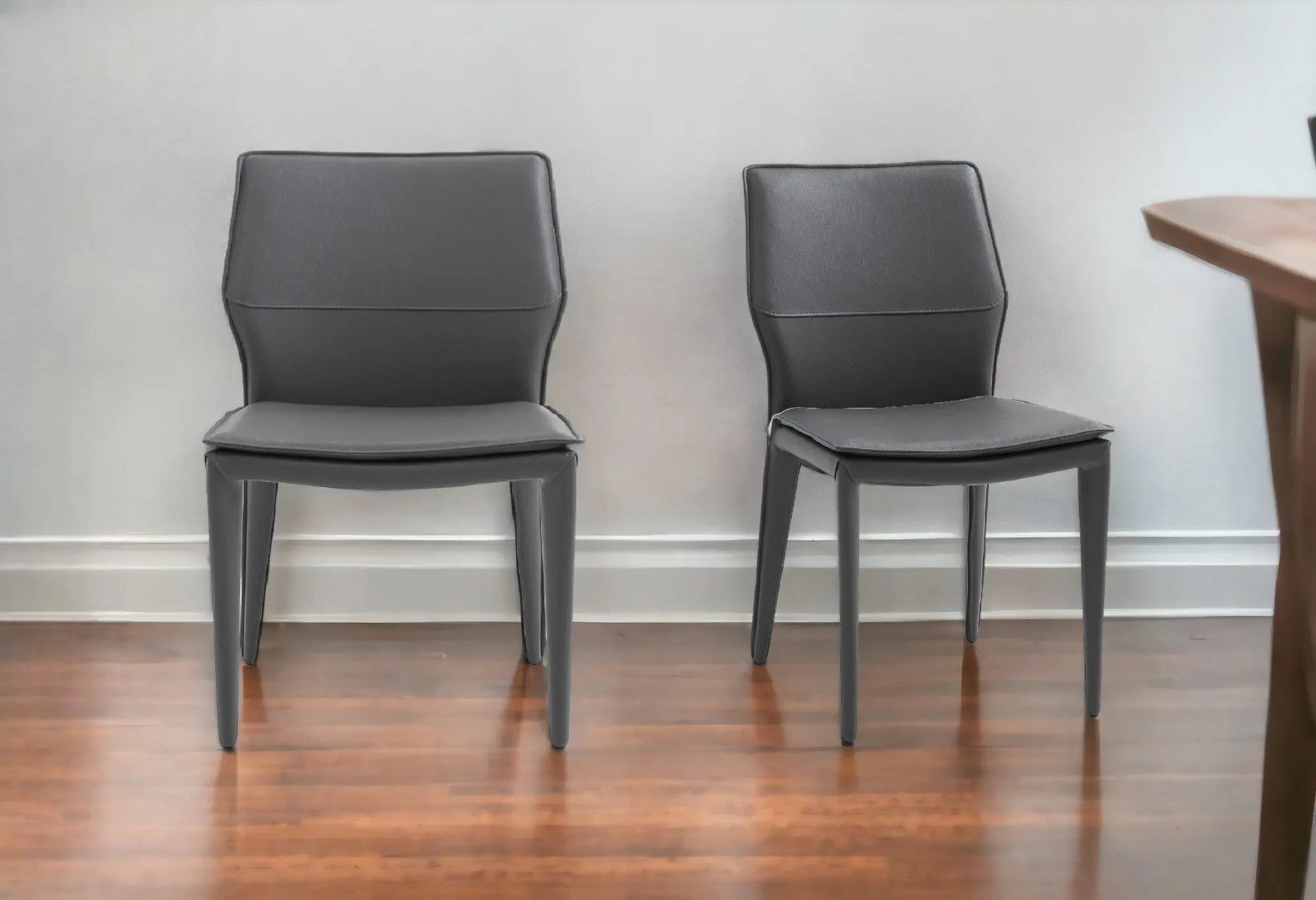 Set of Two Gray Slipcovered Upholstered Faux Leather Dining Side Chairs Homeroots Kitchen & Dining